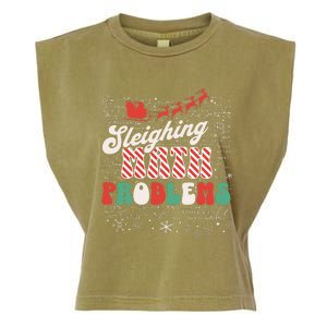 Sleighing Math Problems  Funny Christmas Math Teacher Santa  Garment-Dyed Women's Muscle Tee