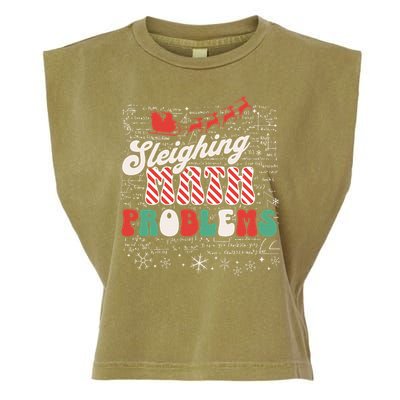 Sleighing Math Problems  Funny Christmas Math Teacher Santa  Garment-Dyed Women's Muscle Tee