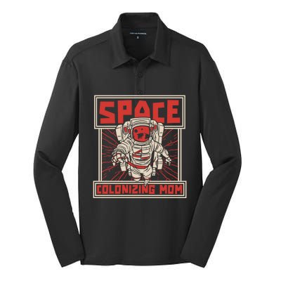 Space Mom Planets Great Gift Solar System Galaxy Space Colonization Gift Silk Touch Performance Long Sleeve Polo