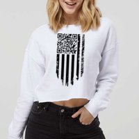 Scan Me President Trump Dancing Code American Flag Cropped Pullover Crew