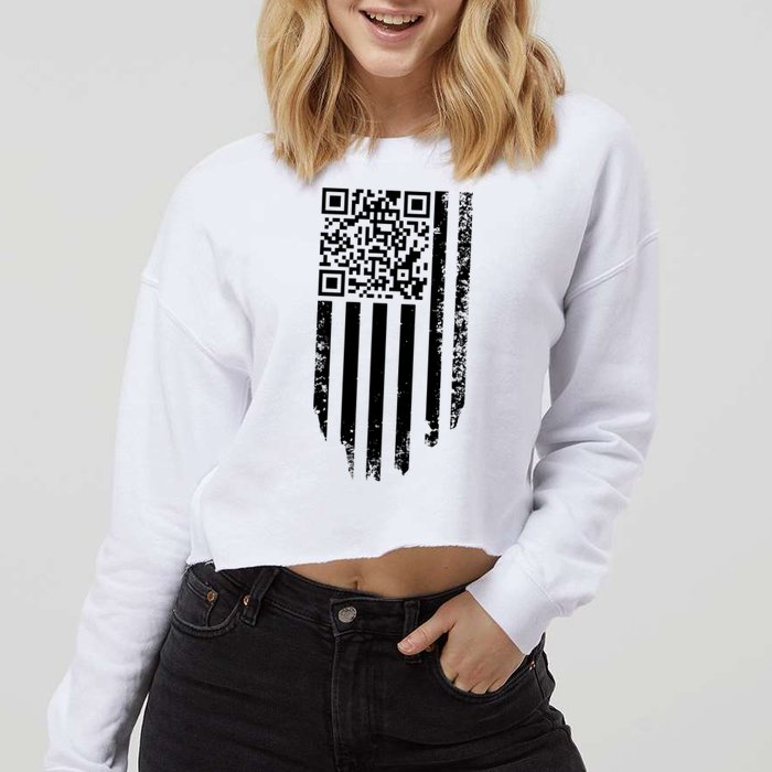 Scan Me President Trump Dancing Code American Flag Cropped Pullover Crew