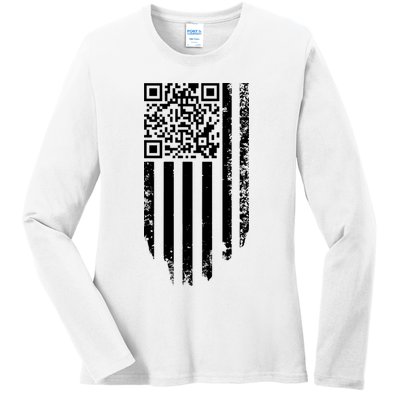Scan Me President Trump Dancing Code American Flag Ladies Long Sleeve Shirt