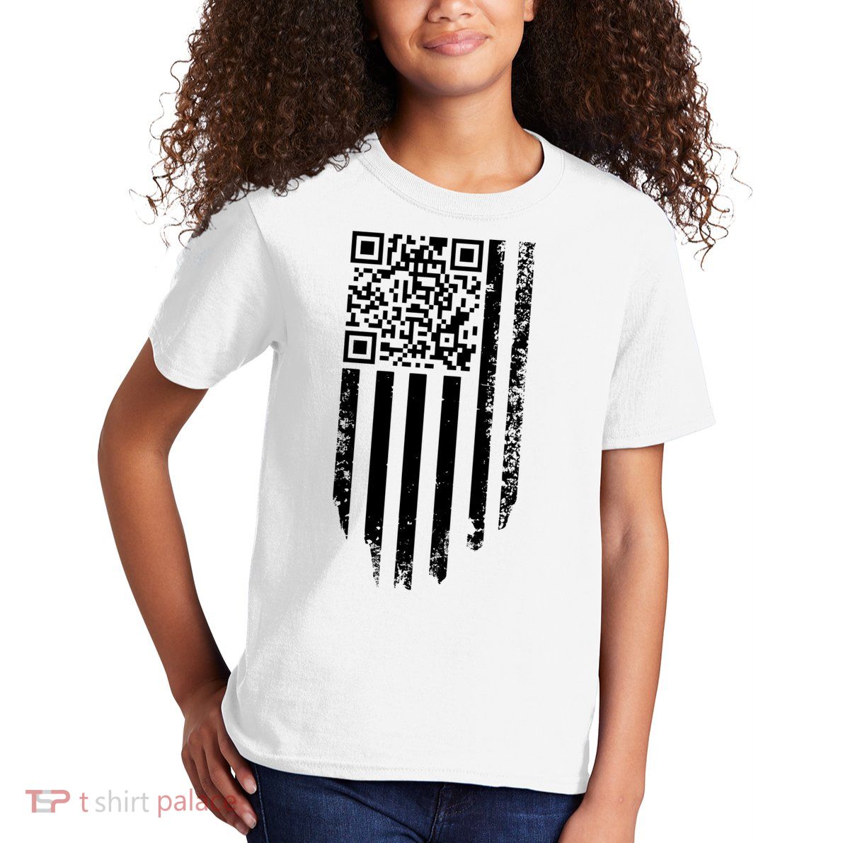 Scan Me President Trump Dancing Code American Flag Kids T-Shirt