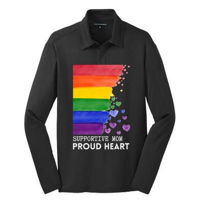 Supportive Mom Proud Heart Mom Pride Lgbt Cute Gift Silk Touch Performance Long Sleeve Polo