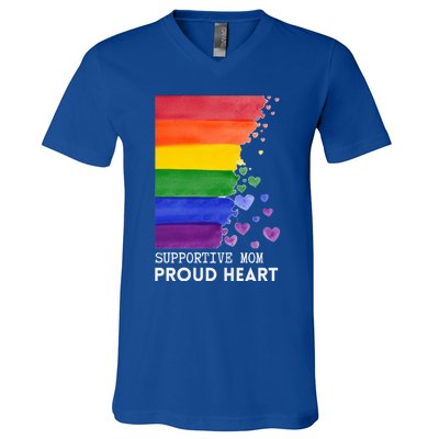 Supportive Mom Proud Heart Mom Pride Lgbt Cute Gift V-Neck T-Shirt