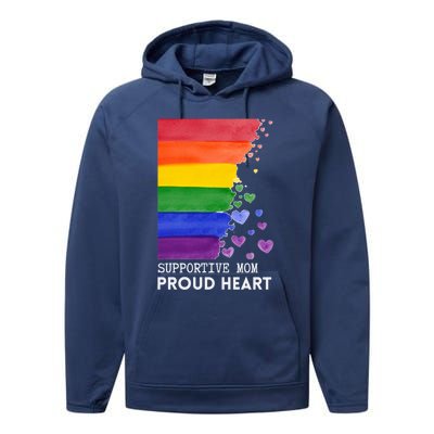 Supportive Mom Proud Heart Mom Pride Lgbt Cute Gift Performance Fleece Hoodie