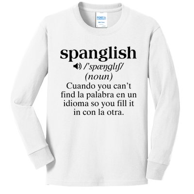 Spanglish Mexican Puerto Rican Venezuelan Spanish Teacher Kids Long Sleeve Shirt