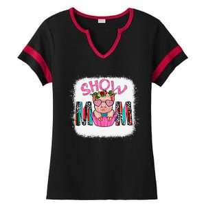 Show Mom Pig Print Leopard For MotherS Day Pig Lovers Ladies Halftime Notch Neck Tee