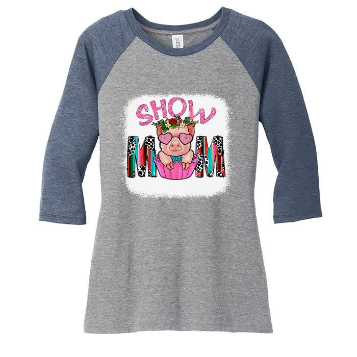 Show Mom Pig Print Leopard For MotherS Day Pig Lovers Women's Tri-Blend 3/4-Sleeve Raglan Shirt