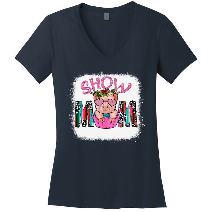 Show Mom Pig Print Leopard For MotherS Day Pig Lovers Women's V-Neck T-Shirt