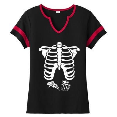 Skeleton Maternity Pizza & Beer Black Ladies Halftime Notch Neck Tee