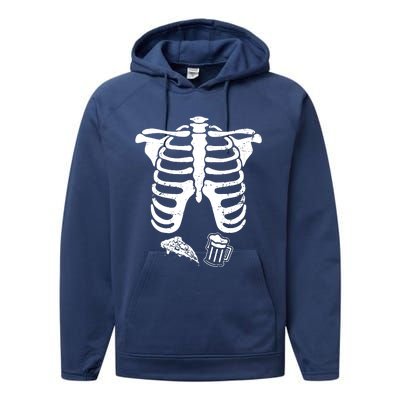 Skeleton Maternity Pizza & Beer Black Performance Fleece Hoodie