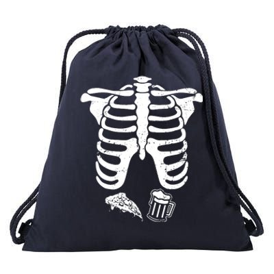 Skeleton Maternity Pizza & Beer Black Drawstring Bag