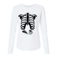 Skeleton Maternity Pizza & Beer Black Womens Cotton Relaxed Long Sleeve T-Shirt