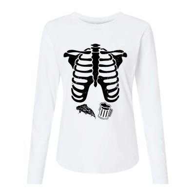 Skeleton Maternity Pizza & Beer Black Womens Cotton Relaxed Long Sleeve T-Shirt