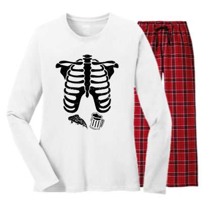 Skeleton Maternity Pizza & Beer Black Women's Long Sleeve Flannel Pajama Set 