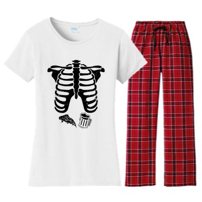 Skeleton Maternity Pizza & Beer Black Women's Flannel Pajama Set