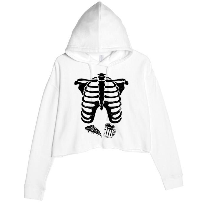 Skeleton Maternity Pizza & Beer Black Crop Fleece Hoodie