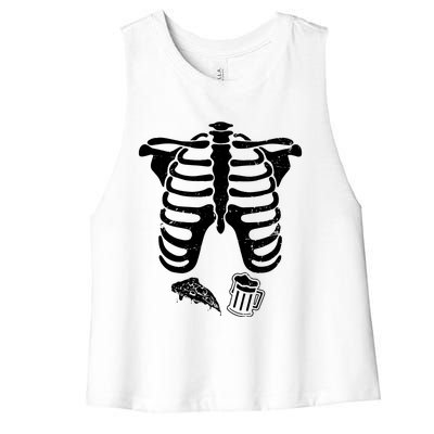 Skeleton Maternity Pizza & Beer Black Women's Racerback Cropped Tank