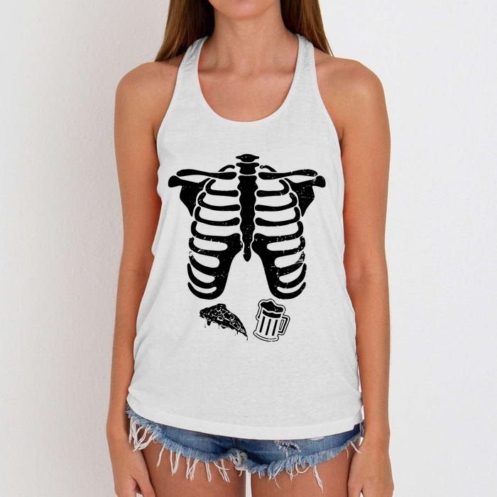 Skeleton Maternity Pizza & Beer Black Women's Knotted Racerback Tank