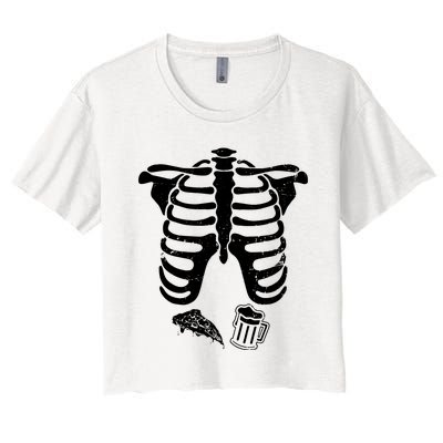 Skeleton Maternity Pizza & Beer Black Women's Crop Top Tee