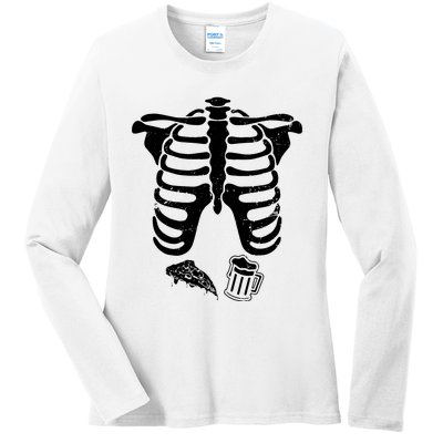 Skeleton Maternity Pizza & Beer Black Ladies Long Sleeve Shirt