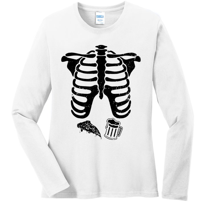 Skeleton Maternity Pizza & Beer Black Ladies Long Sleeve Shirt