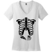 Skeleton Maternity Pizza & Beer Black Women's V-Neck T-Shirt