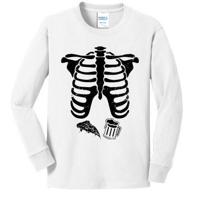 Skeleton Maternity Pizza & Beer Black Kids Long Sleeve Shirt