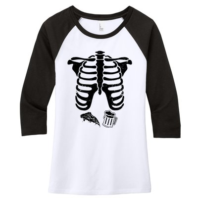 Skeleton Maternity Pizza & Beer Black Women's Tri-Blend 3/4-Sleeve Raglan Shirt