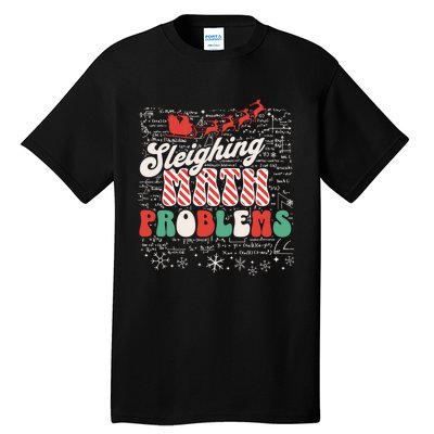 Sleighing Math Problems Funny Christmas Math Teacher Santa Tall T-Shirt