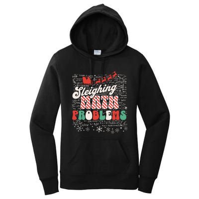 Sleighing Math Problems Funny Christmas Math Teacher Santa Women's Pullover Hoodie