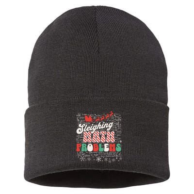 Sleighing Math Problems Funny Christmas Math Teacher Santa Sustainable Knit Beanie