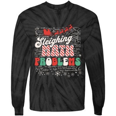 Sleighing Math Problems Funny Christmas Math Teacher Santa Tie-Dye Long Sleeve Shirt