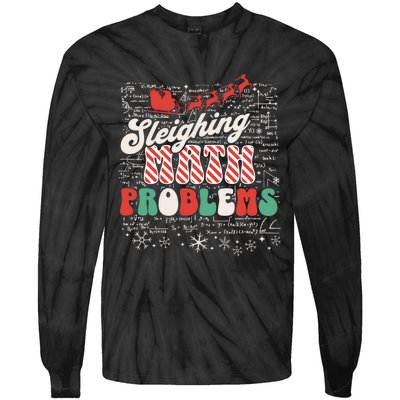 Sleighing Math Problems Funny Christmas Math Teacher Santa Tie-Dye Long Sleeve Shirt