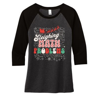 Sleighing Math Problems Funny Christmas Math Teacher Santa Women's Tri-Blend 3/4-Sleeve Raglan Shirt