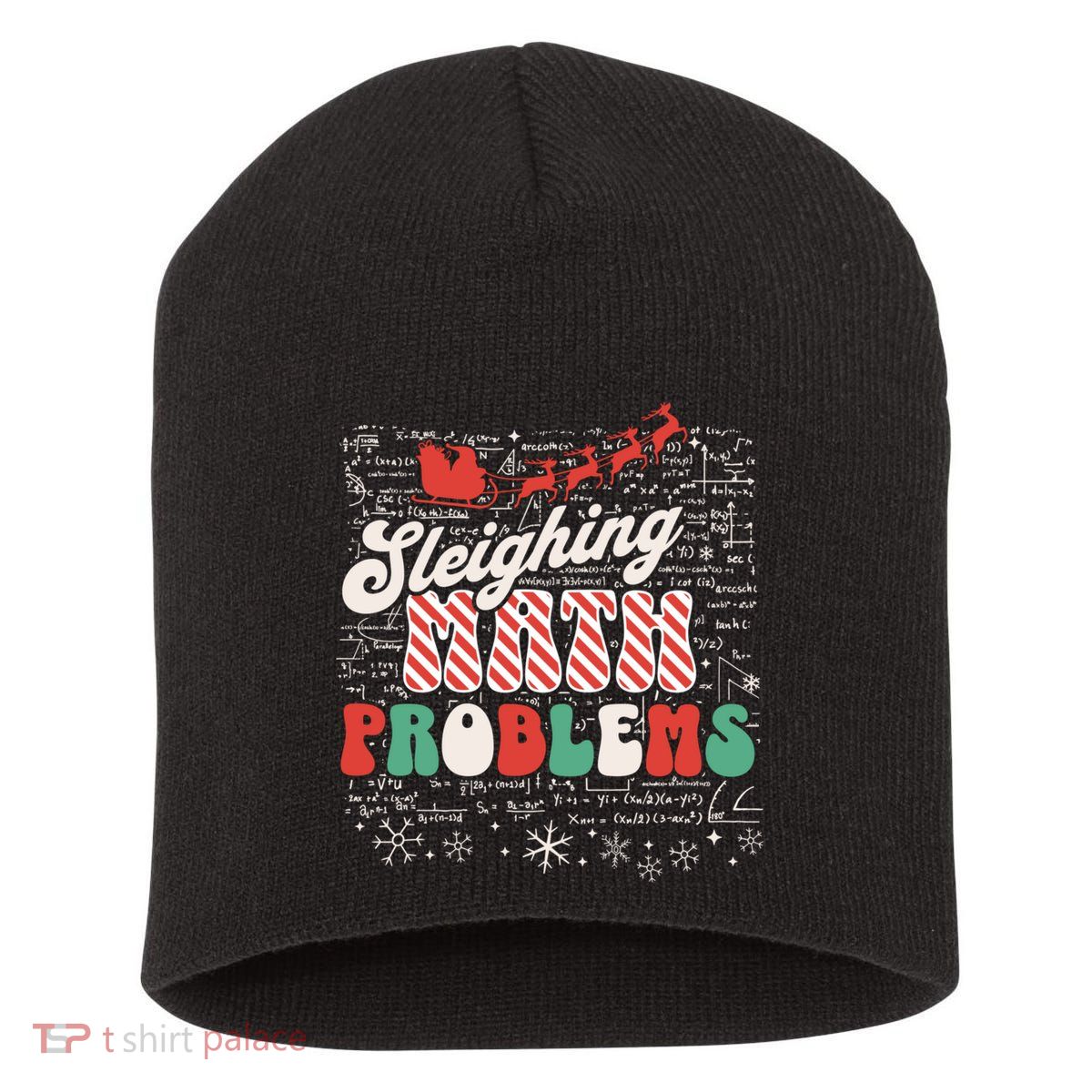 Sleighing Math Problems Funny Christmas Math Teacher Santa Short Acrylic Beanie