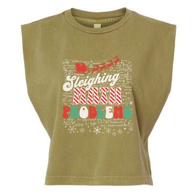 Sleighing Math Problems Funny Christmas Math Teacher Santa Garment-Dyed Women's Muscle Tee