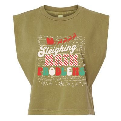 Sleighing Math Problems Funny Christmas Math Teacher Santa Garment-Dyed Women's Muscle Tee