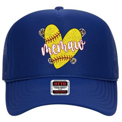 Softball Memaw Proud Softball Player Memaw Great Gift High Crown Mesh Back Trucker Hat