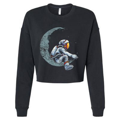 Space Moon Planets Astronomy Astronaut Cropped Pullover Crew