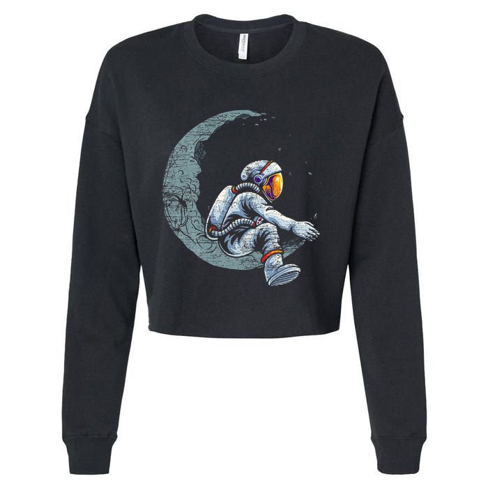 Space Moon Planets Astronomy Astronaut Cropped Pullover Crew