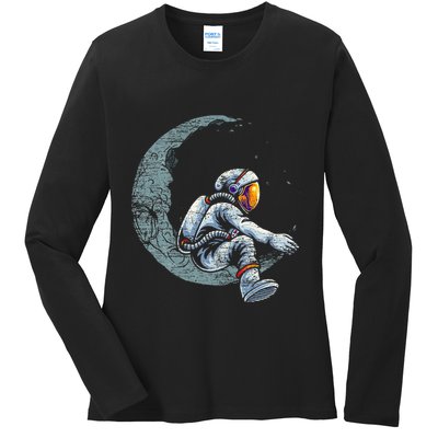 Space Moon Planets Astronomy Astronaut Ladies Long Sleeve Shirt