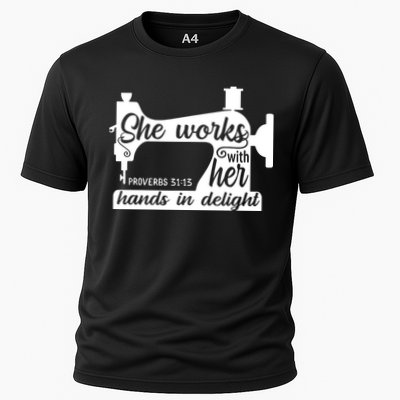 Sewing Machine Quilting Crocheting Faith Jesus God Bible Cooling Performance Crew T-Shirt