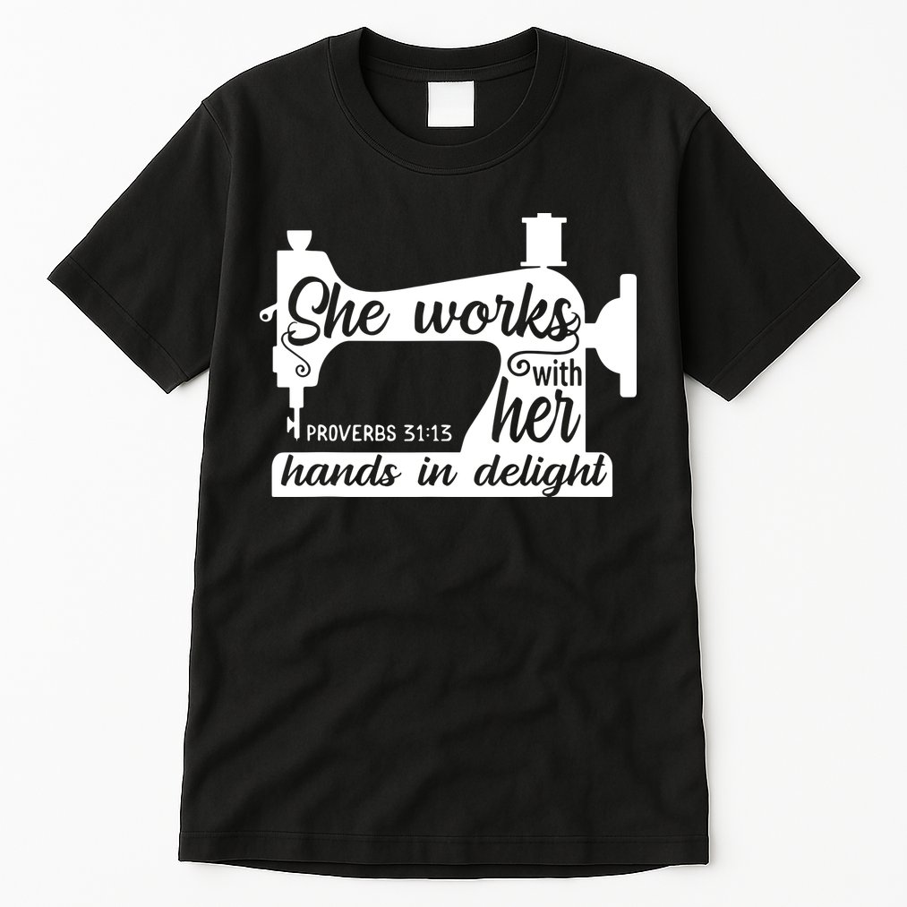 Sewing Machine Quilting Crocheting Faith Jesus God Bible Tall T-Shirt