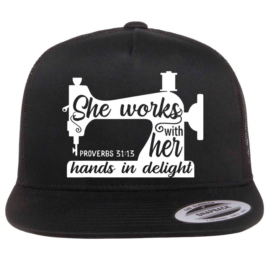 Sewing Machine Quilting Crocheting Faith Jesus God Bible Flat Bill Trucker Hat