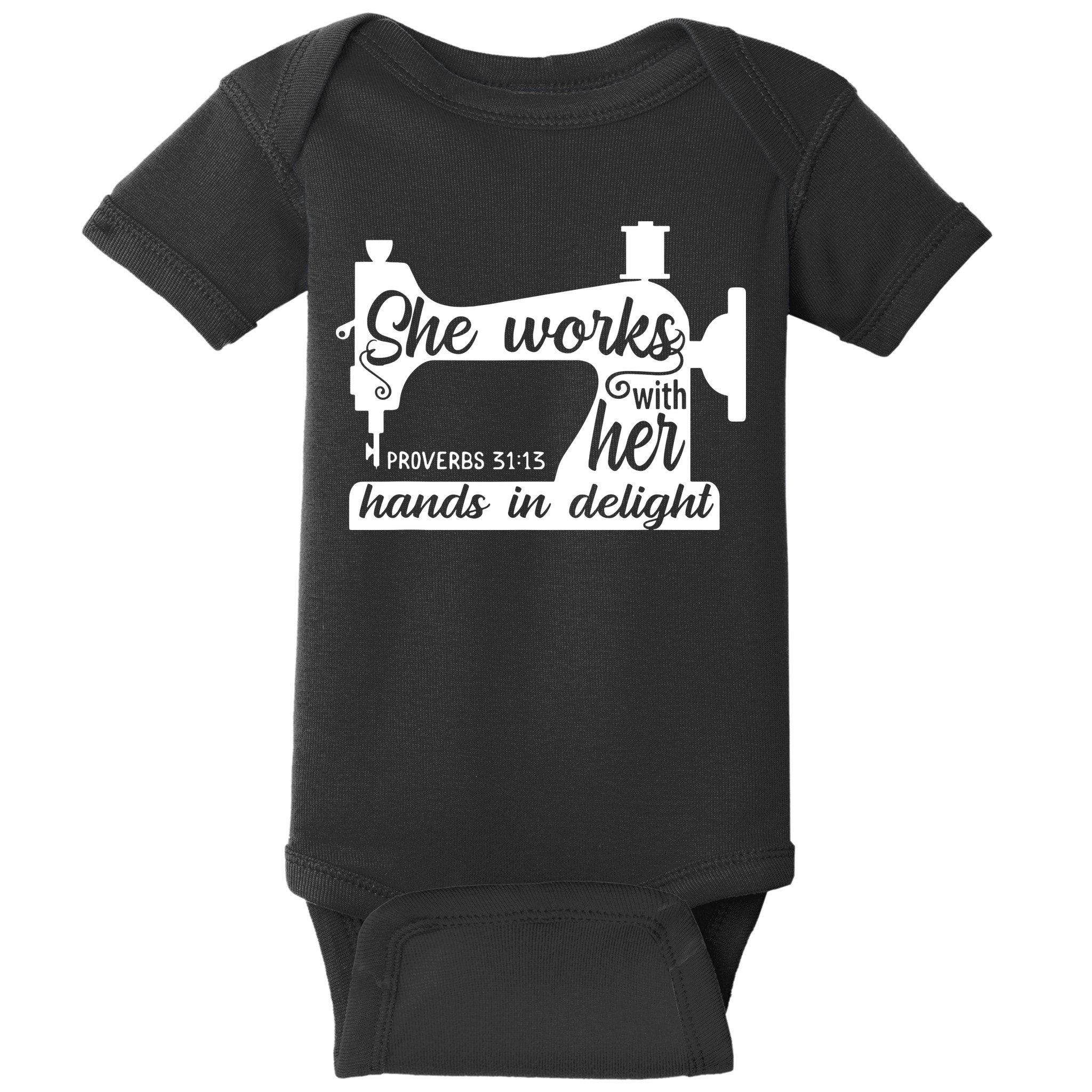 Sewing Machine Quilting Crocheting Faith Jesus God Bible Baby Bodysuit
