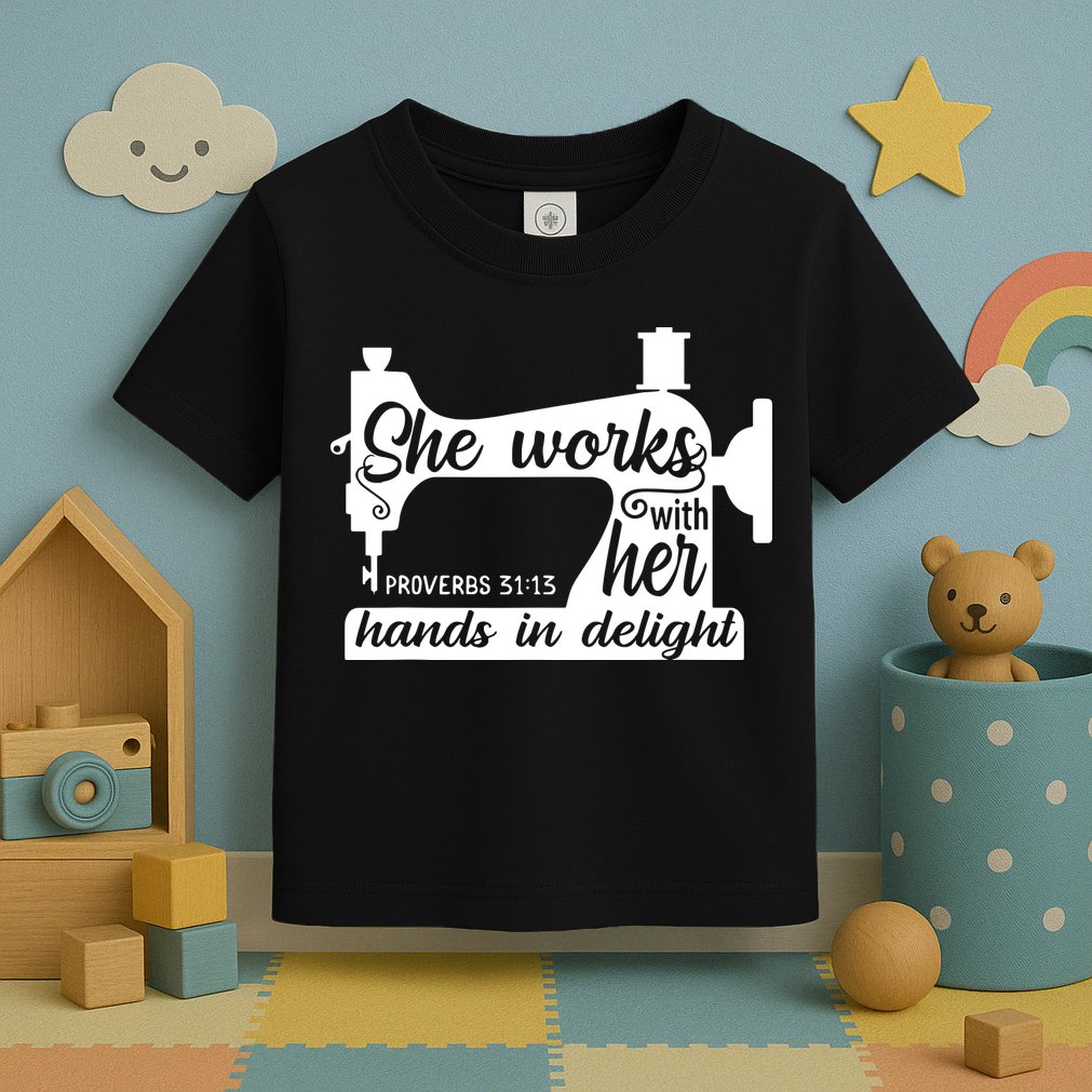 Sewing Machine Quilting Crocheting Faith Jesus God Bible Toddler T-Shirt