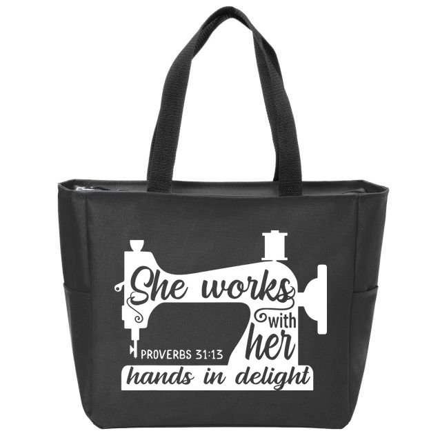 Sewing Machine Quilting Crocheting Faith Jesus God Bible Zip Tote Bag