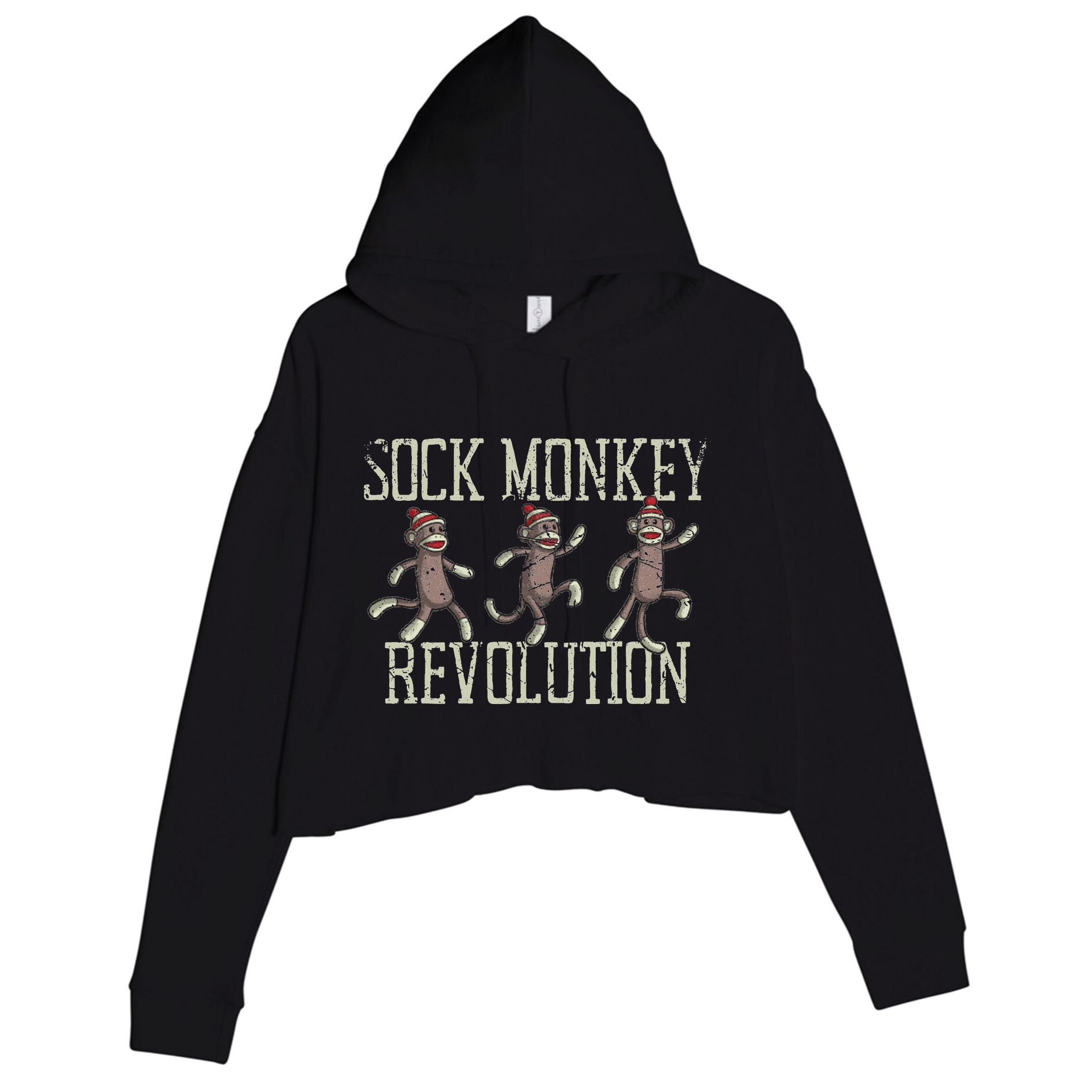 Sock Monkey Revolution Vintage Distressed Crop Fleece Hoodie